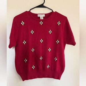 Moonlight Bay Vintage NWT Red Argyle Patterned Sweater Short sleeve